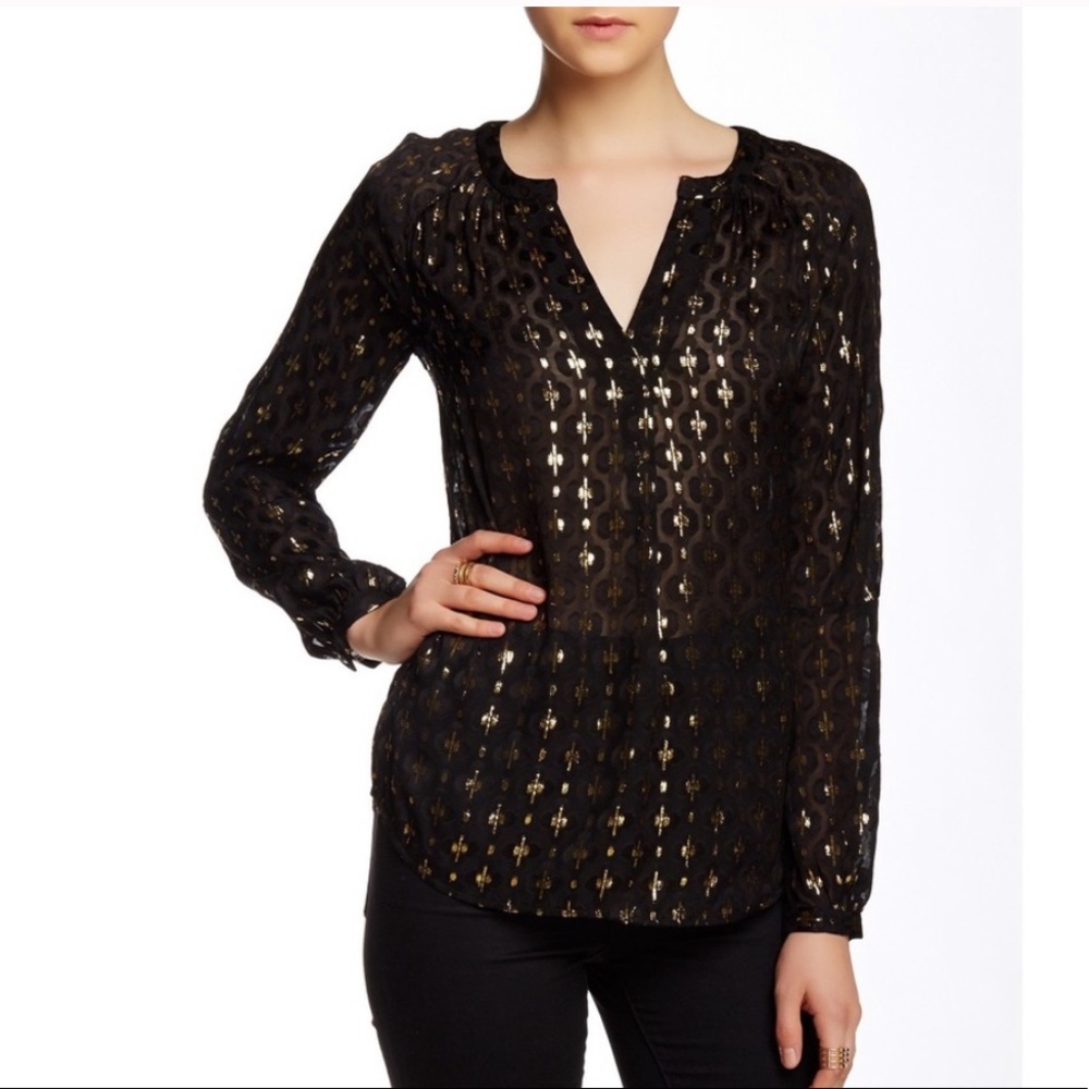 New! Diane von Furstenberg Black/Gold Metallic Top